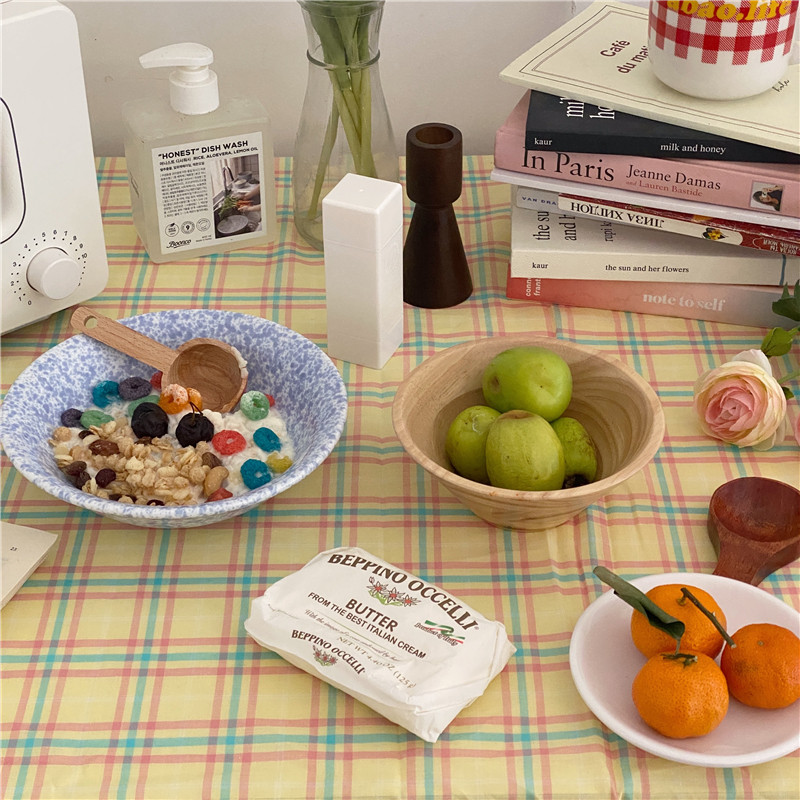 Po-homemade French retro ins romantic color rainbow plaid tablecloth mat cotton small fresh background cloth