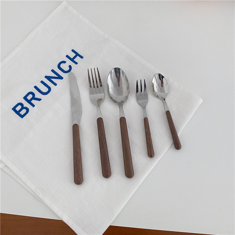 Po-Han Feng ins retro imitation walnut wooden handle knife fork spoon set dessert steak salad western food for one person