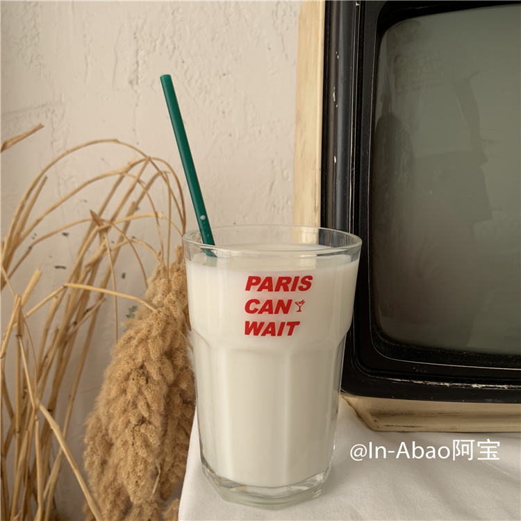 Po-homemade Korean ins simple large capacity Red English glass thickened heat-resistant milk juice coffee cup