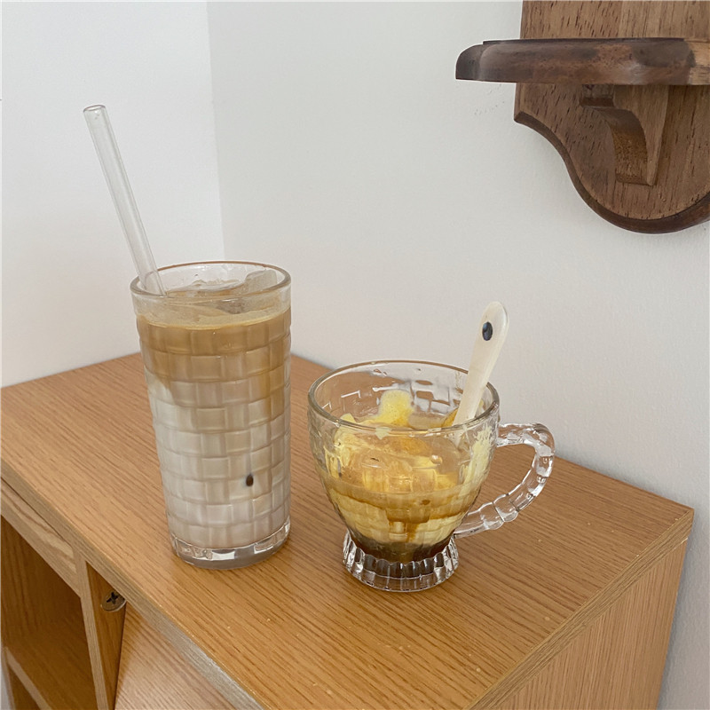 Po-homemade cute retro with hand handle glass latte drink coffee cup simple milk cup cold drink cup