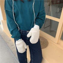 Po-Korea ins thick coral velvet gloves female neck full finger plush solid color student gloves