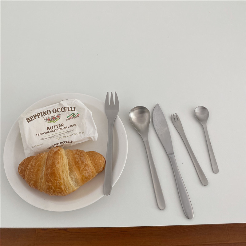 Po-Han Feng ins Retro Classic Brushed Stainless Steel Matte Knife, Fork and Spoon Western Food Tableware Set Coffee Dessert