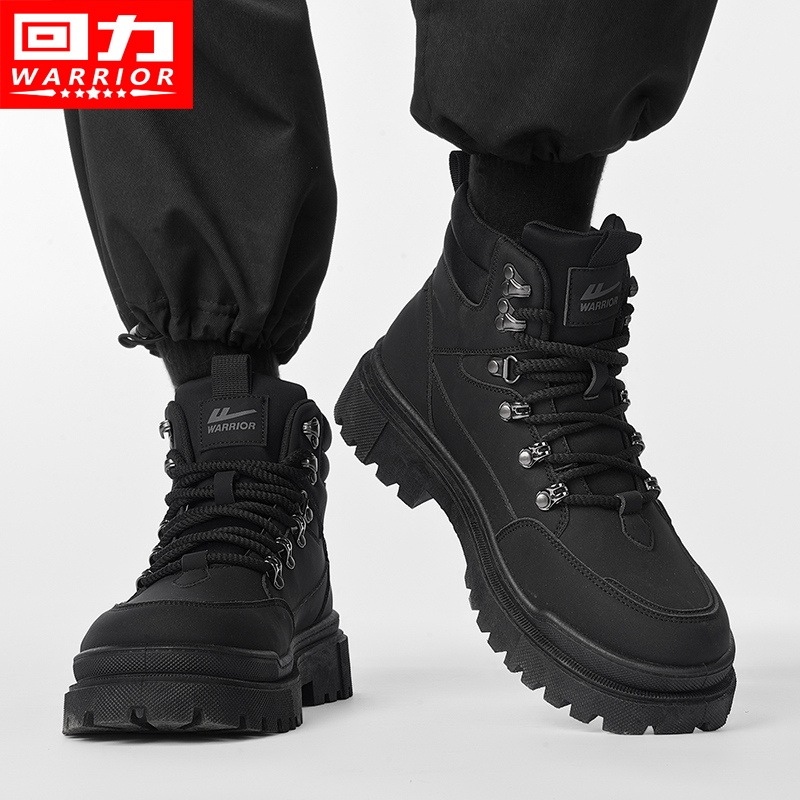 Мужские зимние ботинки Martin с высоким берцем и откидной спинкой; новинка 2025 года; кожаная обувь; черные бархатные ботинки для верховой езды на британском мотоцикле