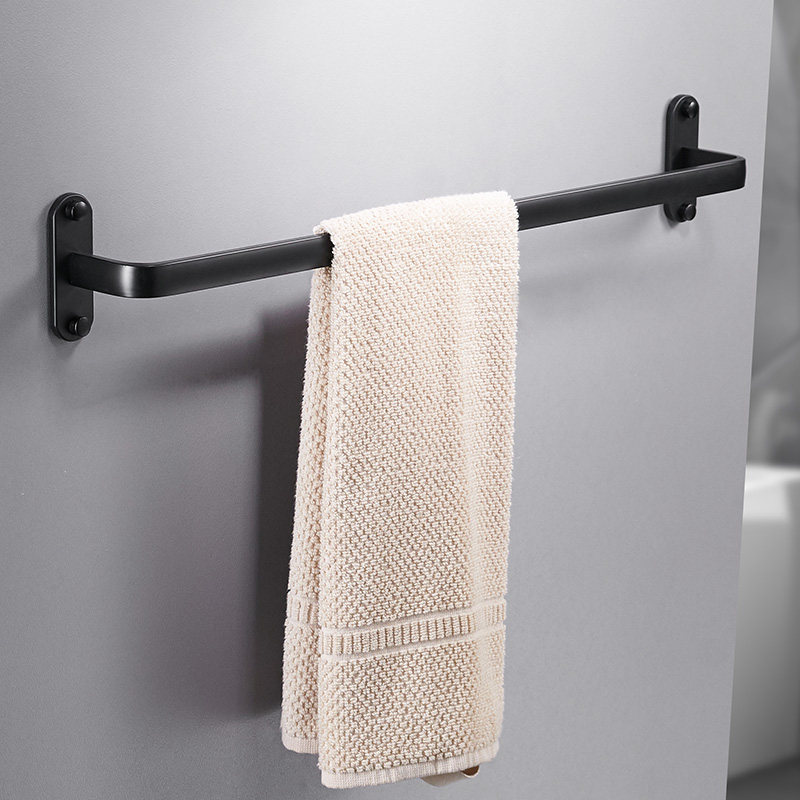 Single Layer Free Punch Black Towel Rack Towel Rod Single Rod Cosmetic Room Hanging Rod Hanging Towel Rack Bathroom Pendant