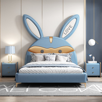 Zhongge childrens bed boys and girls princess bed rabbit subnet red bed solid wood frame single bed modern girl soft bed