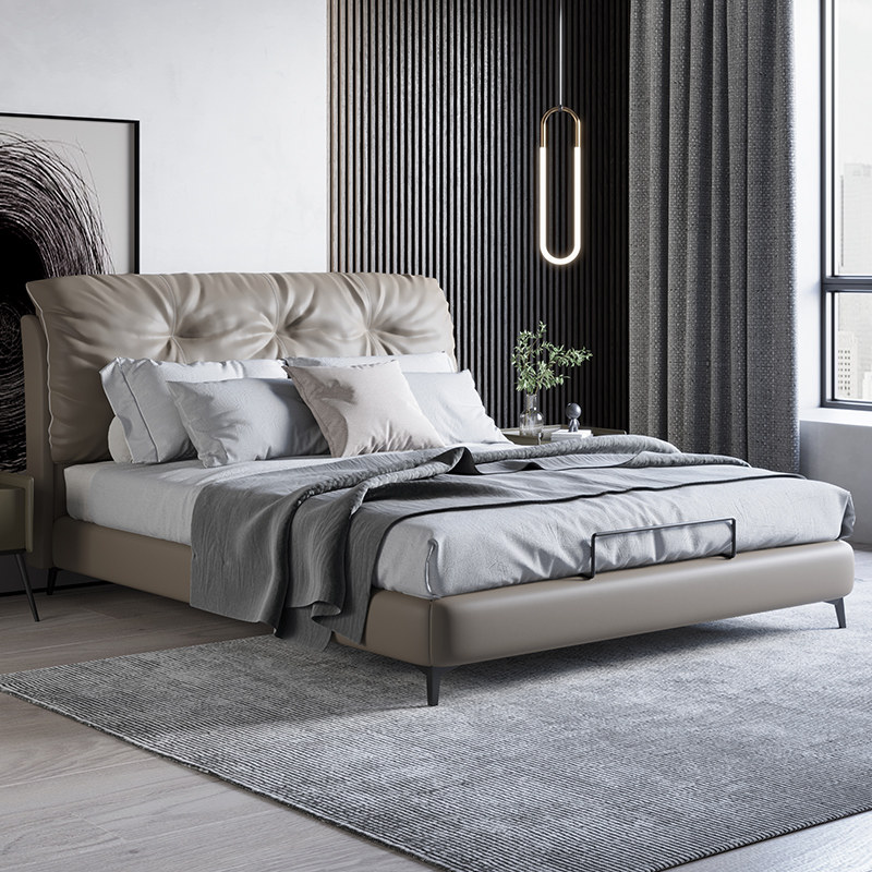 Chinese format Italian light luxury leather bed 18 meters double bed master bedroom bed modern simple fashion creative wedding bed