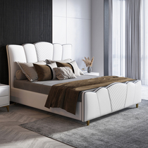 Medium grid modern simple bed Italian minimalist light luxury leather bed master bedroom double fashion soft bag high-grade atmospheric wedding bed