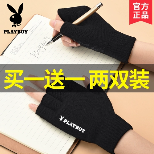 Playboy, мужские демисезонные трикотажные удерживающие тепло нескользящие перчатки, шерстяной комплект, без пальцев
