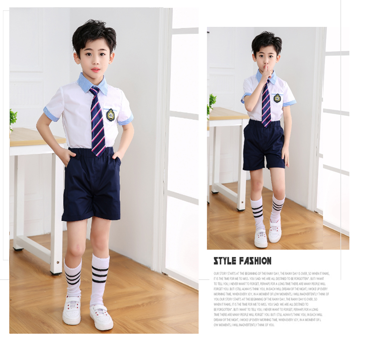 Quần áo mùa hè cotton quần áo mẫu giáo đồng phục tiểu học phục vụ mùa hè phù hợp với phong cách Anh quần áo tốt nghiệp ngắn tay để chụp ảnh - Đồng phục trường học / tùy chỉnh thực hiện shop đồ trẻ em