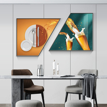 Restaurant decoration painting modern simple kitchen mural two wine glasses light luxury crystal porcelain diamond background wall trapezoid hanging painting