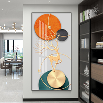Modern simple porch corridor aisle decorative painting light luxury geometric elk hanging painting vertical plate entry murals Crystal porcelain painting