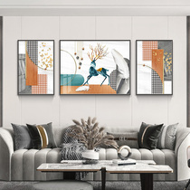 Modern minimalist living room decorative painting light luxury triple painting geometric lucky deer sofa background wall Crystal porcelain diamond hanging painting
