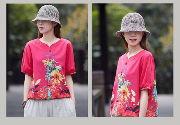 Phụ nữ trung niên gió quốc gia mùa hè áo mới cotton và áo sơ mi vải lanh thời trang mẹ đầm ngắn áo sơ mi hè - Quần áo của mẹ áo khoác phụ nữ lớn tuổi