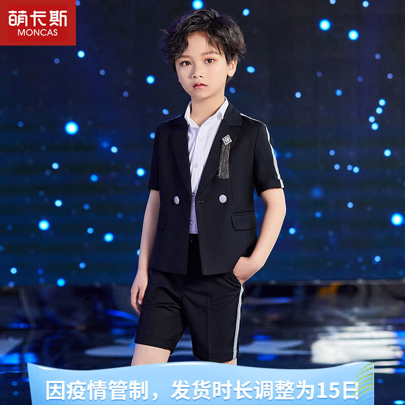Boy Suits Suit Short Sleeves New Children Walk Show Performance CUHK Children's Piano Plays Out Small Host Gown