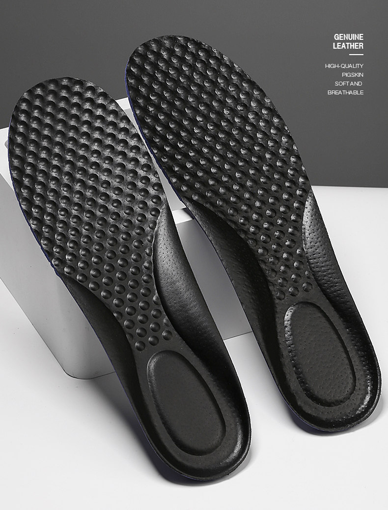 Casual leather insoles for men in addition to deodorant shock absorption thickened soft pigskin insoles black sweat-absorbing breathable sports summer