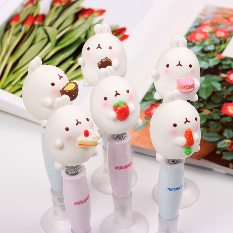 Cute creative Korean version student with cartoon rabbit pen suction cup spring rocking pen cute animal ball pen