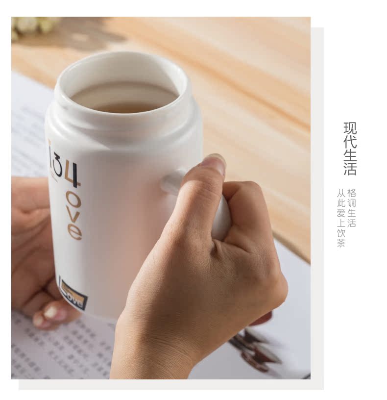 Jingdezhen creative move mirror Japanese ceramics high - capacity mark cup oats cup with cover cup men 's and women' s cup