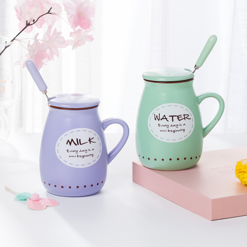Retro milk cup ceramic cups with cover spoon, lovely pot - bellied mugs ipads porcelain coffee cup creative picking cups