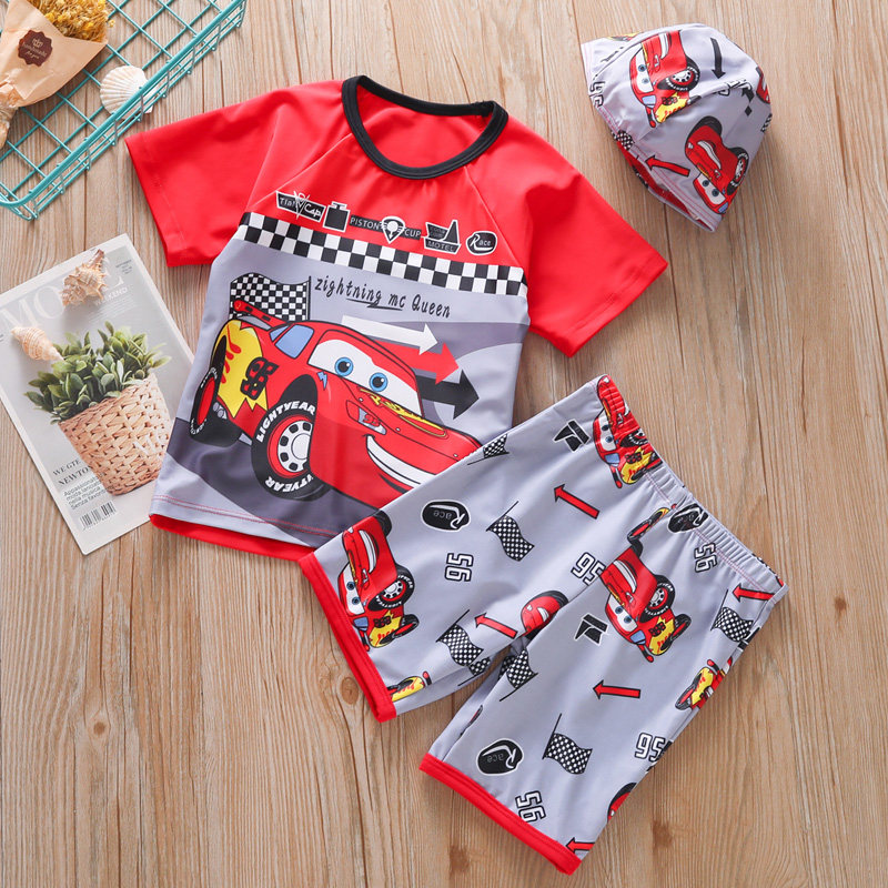 Boys swimsuit 2023 new split small and medium-sized boys and girls quick-drying sunscreen boys swimsuit swimming trunks swimming cap suit