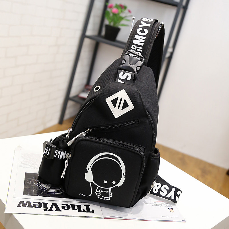 新款街头休闲运动小胸包男欧美时尚潮流夜光旅游单肩斜挎背包布女