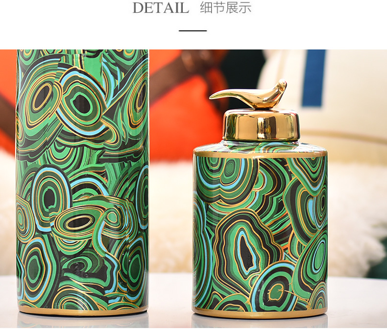 Key-2 Luxury light green ceramic vase storage multi - function furnishing articles of new Chinese style household act the role ofing is tasted between example sitting room decoration