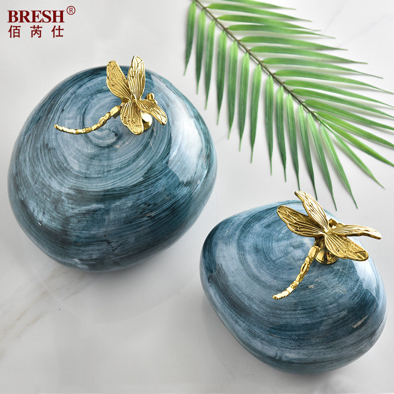 New Chinese pure copper dragonfly ceramic decoration minimalist modern light lavish cubicle room bookcase bookcase Wine Cabinet Swing