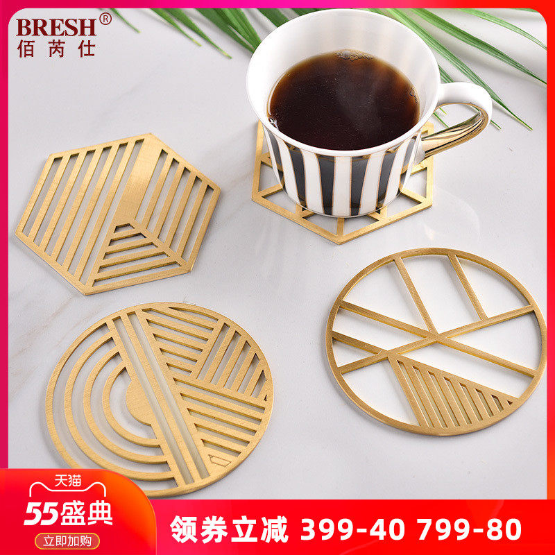 Light luxury simple living room copper coasters geometric hollow carving office decorations Photographic ornaments spot models