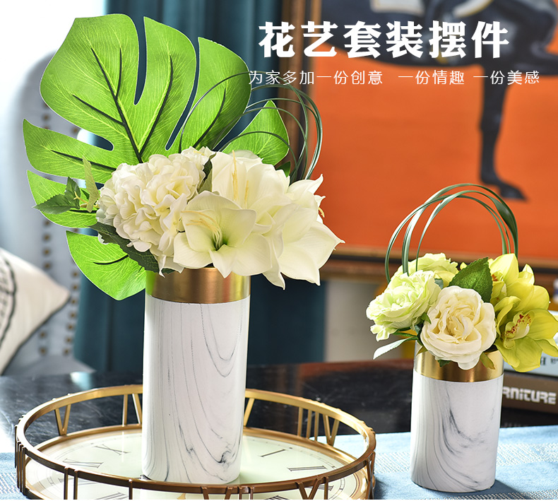 Light the key-2 luxury of ceramic vases, flower art flower arranging marble texture modern living room table European creative decorations furnishing articles