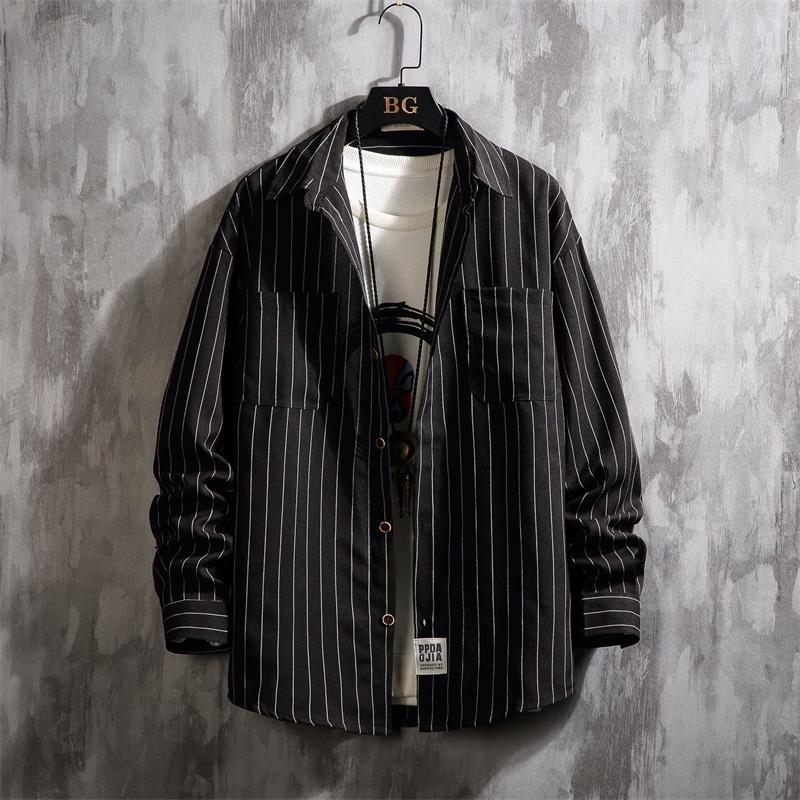 Shirt men's coat ruffian handsome design feeling inch clothes Korean fashion Hong Kong Japanese long sleeve large size fat loose shirt