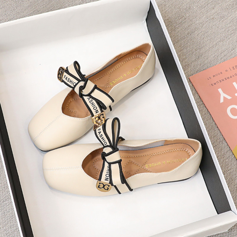 Square Head Mary Treasures Shoes Women 2022 New Genuine Leather Lads Shoes Light Mouth Small Scent Wind Single Shoes Gentle Matching Dresses Flat Bottom