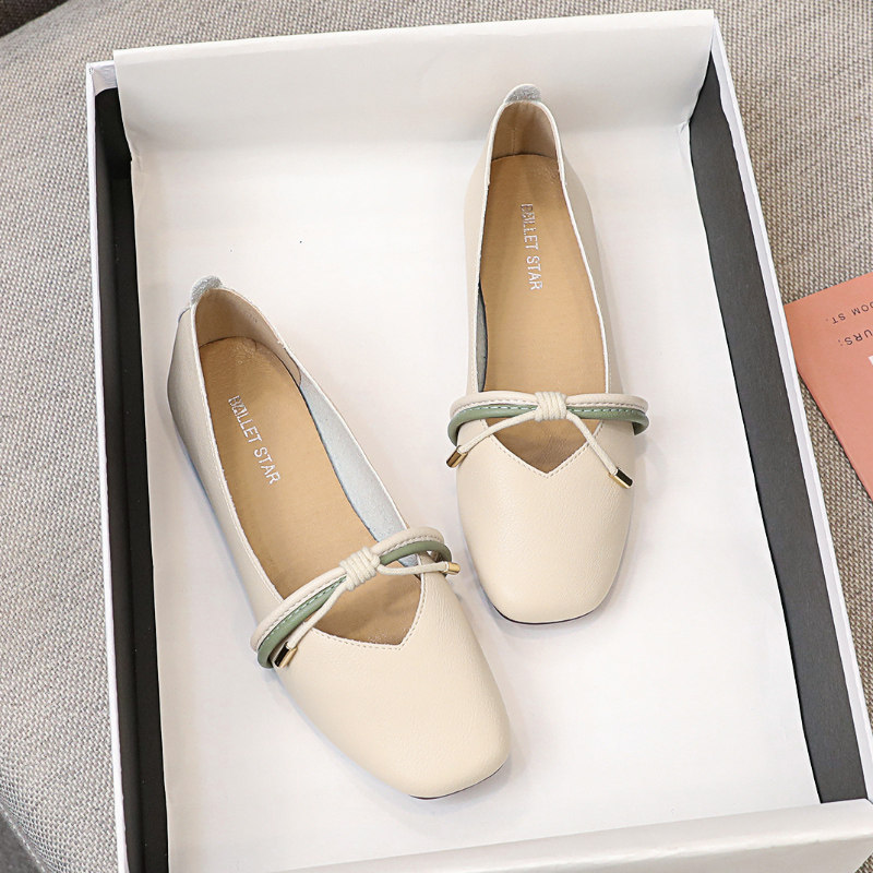 Flat Bottom Single Shoes Woman 2022 New Bean Bean Shoes Gentle accessories Shallow Mouth Soft Bottom Genuine Leather Square Head Mary Precious Shoes