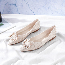 Low Heel Single Shoe Woman Summer Soft Base Small Scent Wind Apricot Pink Women Shoes New 2022 Burst Genuine Leather Shallow Mouth Pointed Flat Bottom Shoes