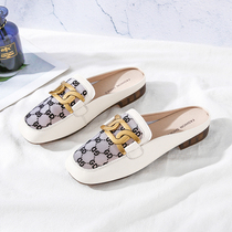 Half-ToSingle shoe woman Summer 100 lap metal buckle mesh yarn Baotou Outer wear half slippers Inn wind square head Muller sloth shoes
