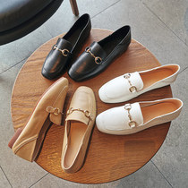 Soft leather single shoe woman flat bottom low heel and deep mouth soft bottom square head small leather shoes small fragrant wind genuine leather two wearing lefu shoes spring and autumn