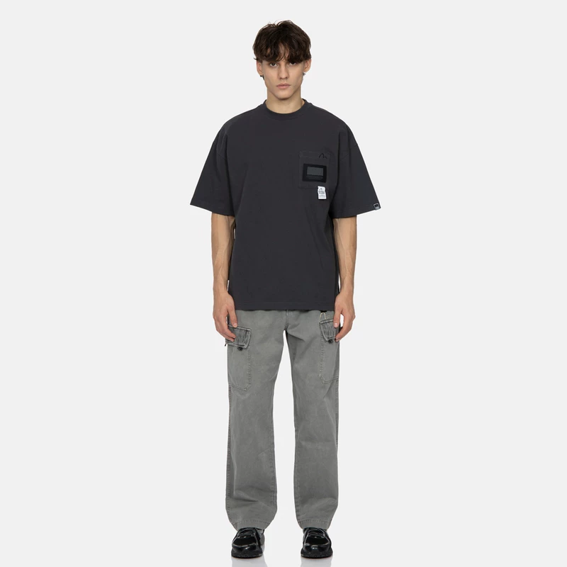 EVISU KURO мужской многополюсный карман круглый вырез модная очень свободная футболка с коротким рукавом