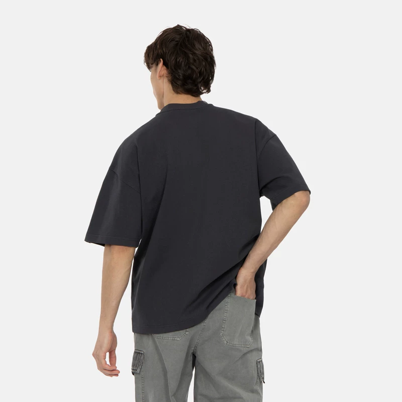 EVISU KURO мужской многополюсный карман круглый вырез модная очень свободная футболка с коротким рукавом