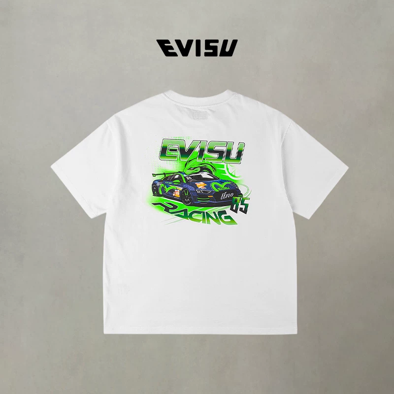 [EVISU Limited Racing Peripherals] EVISU Lucky Men's Bamboo Leaf Green Printed T-shirt