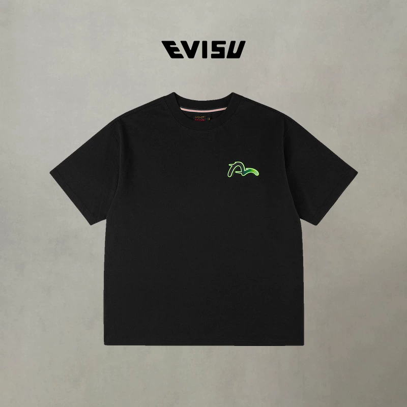 [EVISU Limited Racing Peripherals] EVISU Lucky Men's Bamboo Leaf Green Printed T-shirt