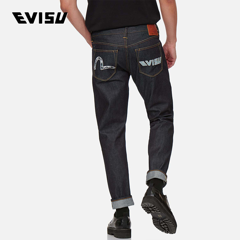 EVISU 21AW Men's Day Pattern Little Seagull Logo Narrow Footed Jeans Boy 2EAHTM1JE12517CT
