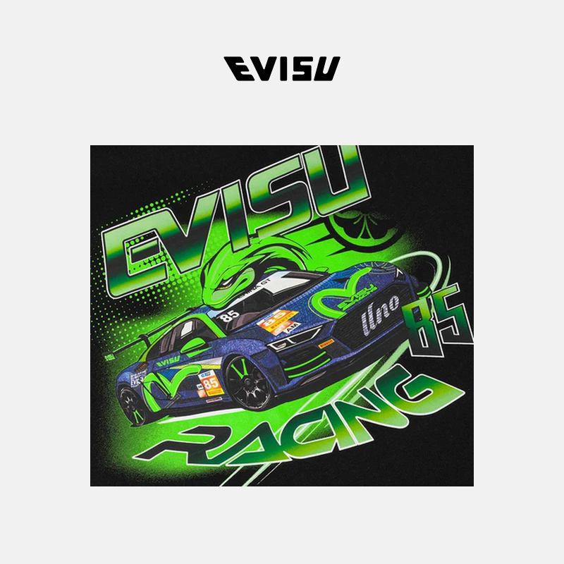 [EVISU Limited Racing Peripherals] EVISU Lucky Men's Bamboo Leaf Green Printed T-shirt
