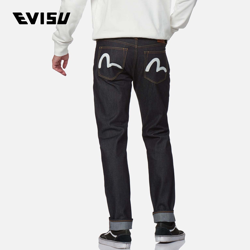 EVISU 2022 Summer new men's pants rice white small seagull narrow foot primary color jeans