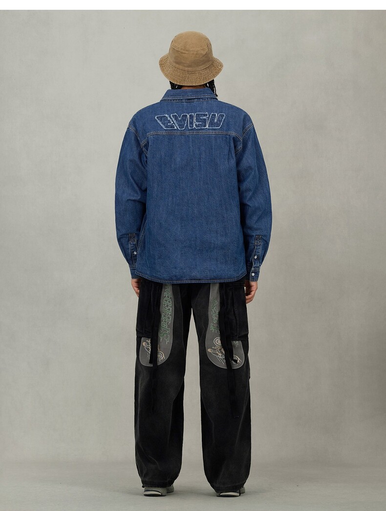 Джинсовая рубашка evisu福神 2025秋新品男商标布贴刺绣牛仔衬衣2eaejm5dl6039rxct