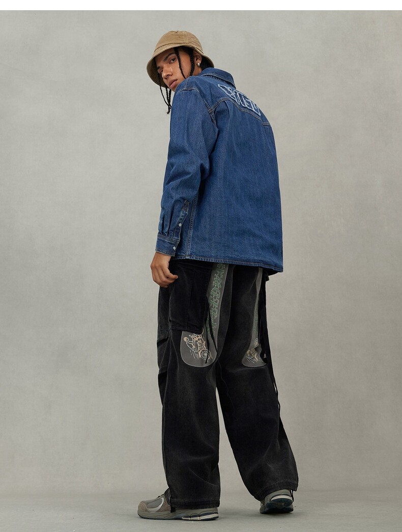 Джинсовая рубашка evisu福神 2025秋新品男商标布贴刺绣牛仔衬衣2eaejm5dl6039rxct