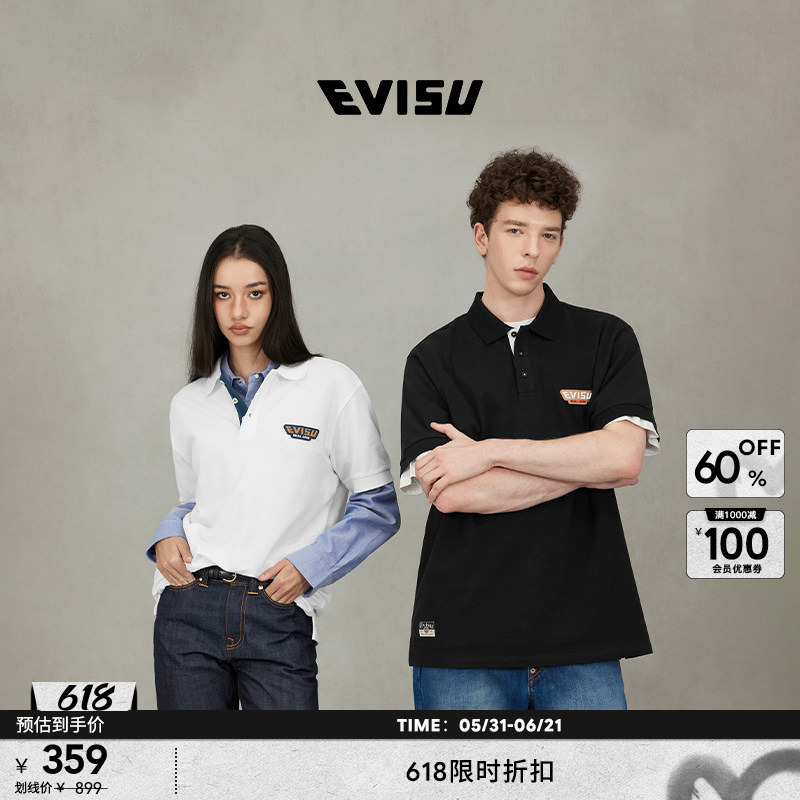 Evisu Unisex Couple's Outfit Relaxed Sports Fashion Drop Shoulder Sleeve Polo Shirt
