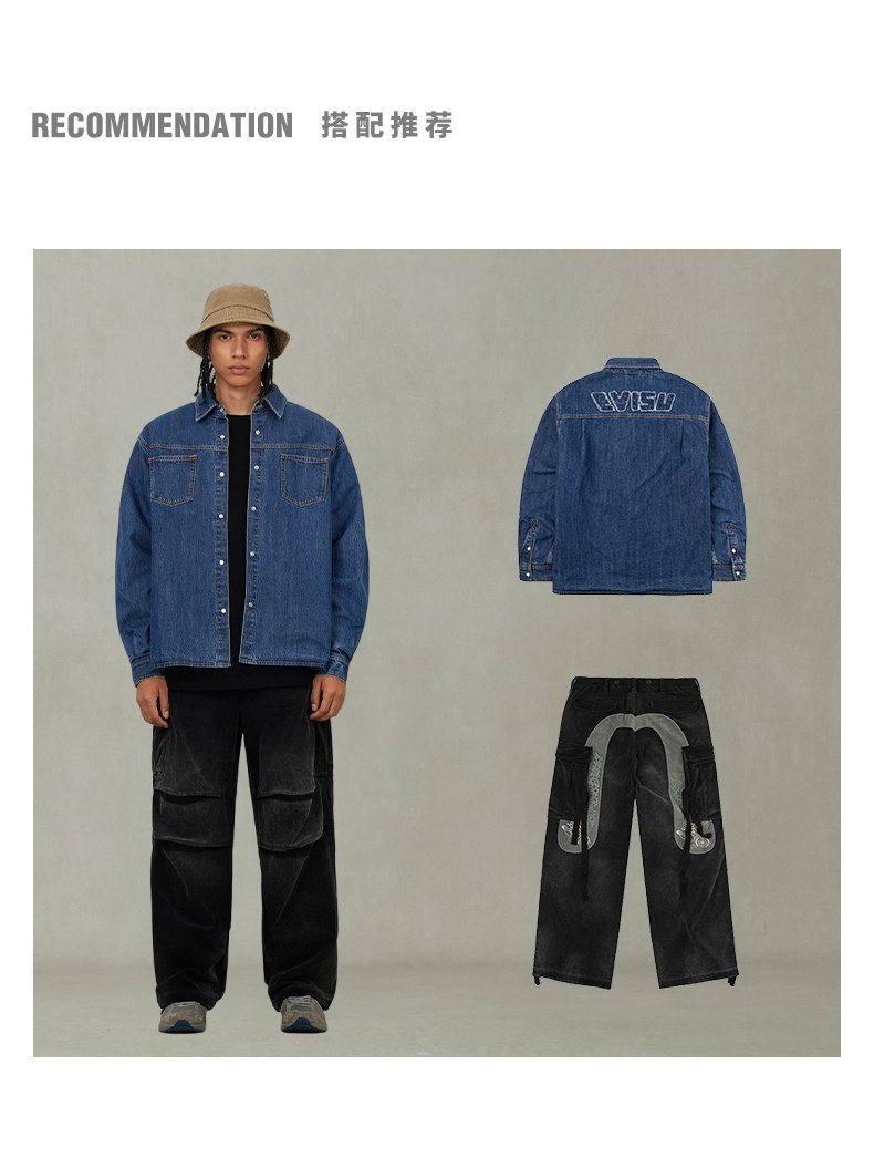 Джинсовая рубашка evisu福神 2025秋新品男商标布贴刺绣牛仔衬衣2eaejm5dl6039rxct