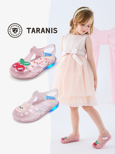 Princess Talannis Flashing Light Shoes, Luminous Crystal Shoes, Jelly Kidsren's Sandals, Soft-Soled Shoes, Girls' Transp
