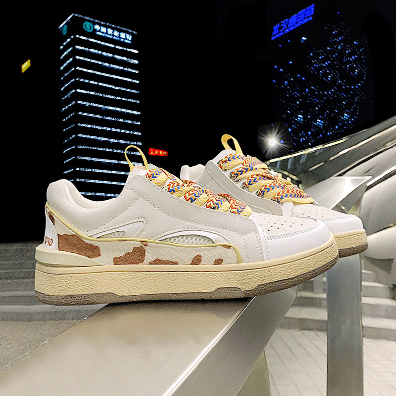 Board shoes Men's design Feeling Small Crowdcolored Lacing Abrasion Resistant Teen Couple Shoes Summer 100 hitch a thick base Little White Shoe Men 