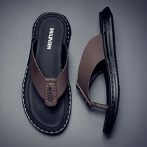 Mans slippers in summer wear trend leather beach shoes anti-smoking and breathable slippers mens sandals