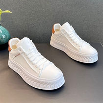 2023 new small white shoes mens leisure sports increase shoes and Korean edition trend thick soles leather white mens shoes