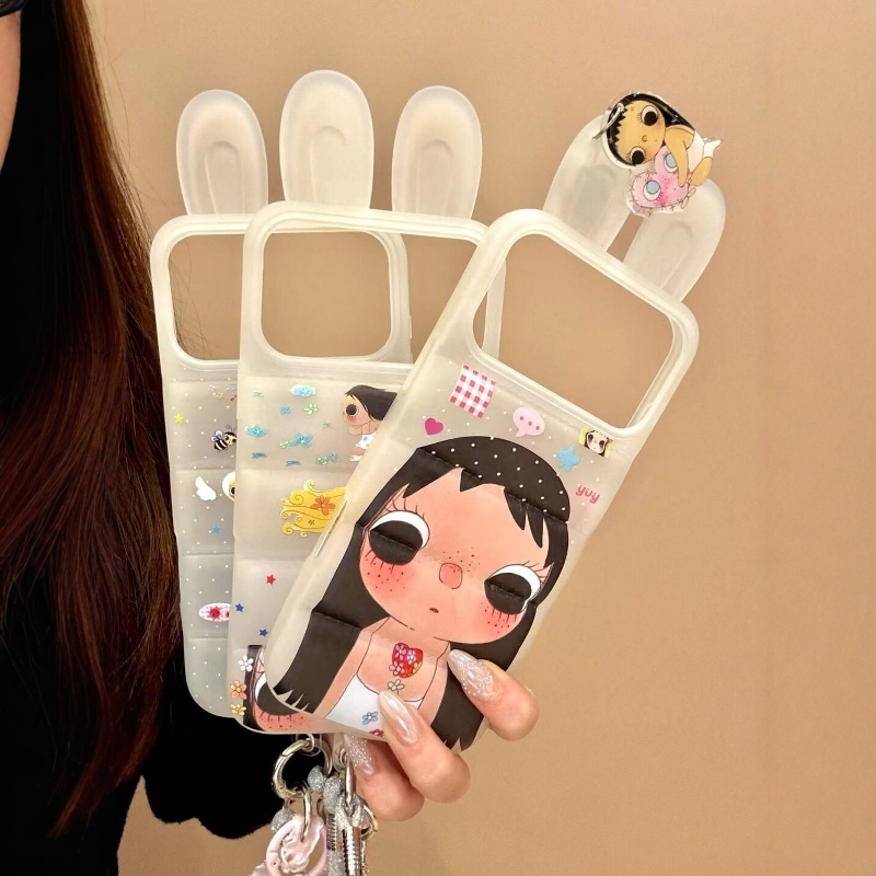 Down Jacket with Bunny Ears and Big Eyes Girl Xiaoyu Phone Case Suitable for Apple 17 Pro Max New Korean Style ins Vibe Atmosphere iPhone 16 /15 Niche Creative High-End Full-Cover Anti-Drop